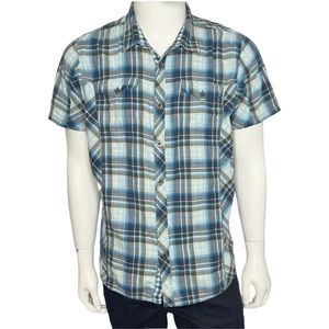 Prana‎ Blue Plaid Short Sleeve shirt Size XL